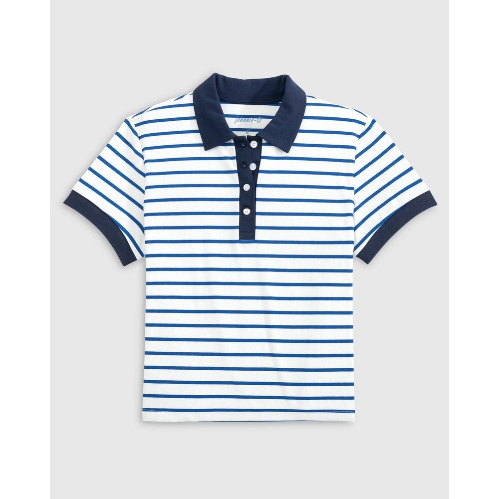 Johnnie O Maisie Womens Striped Polo Shirt S Golf Coastal Nautical Country Club